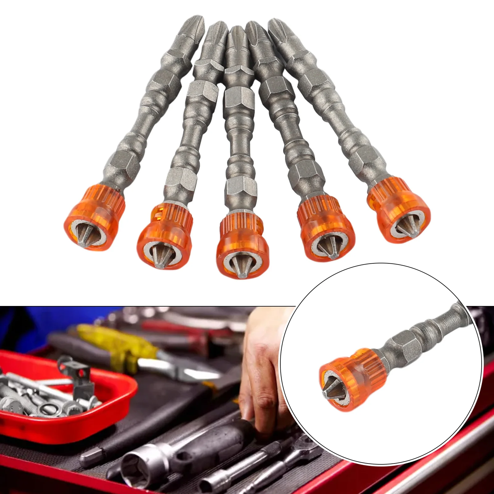 

5pcs 65mm Long PH2 Double-Head Cross Screwdriver Bits Magnetic Ring For Electric Screwdriver Assemblies Household Industry