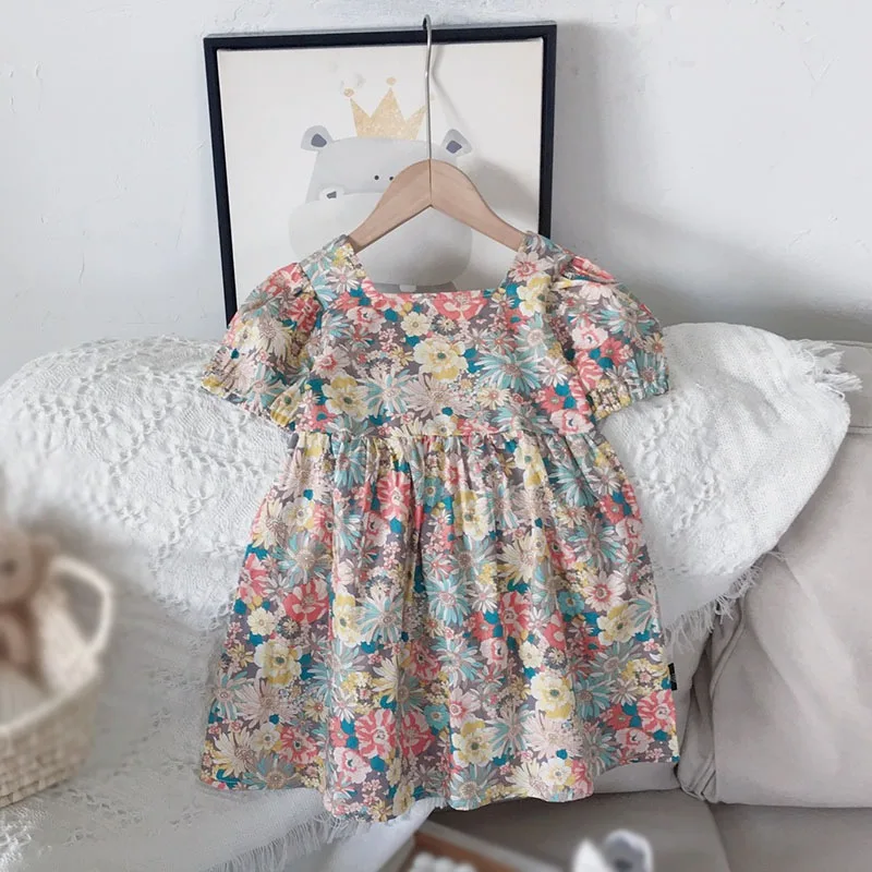 Summer Girls Dress Sweet Korean Version Skin-friendly Princess Dress Floral Print Stylish Lovely