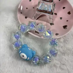 Adorable Bear Charm Bracelet with Iridescent Crystal Beads - Colorful Cartoon Animal Accessory (BLUE)
