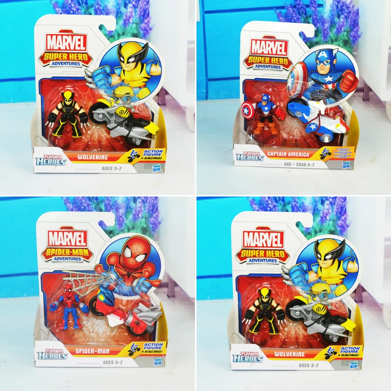 

HASBRO Marvel PLAYSKOOL Heroes Mini Captain America Spider-Man Wolverine Doll PVC Action Figure Model Toys Motorcycle Set Gift