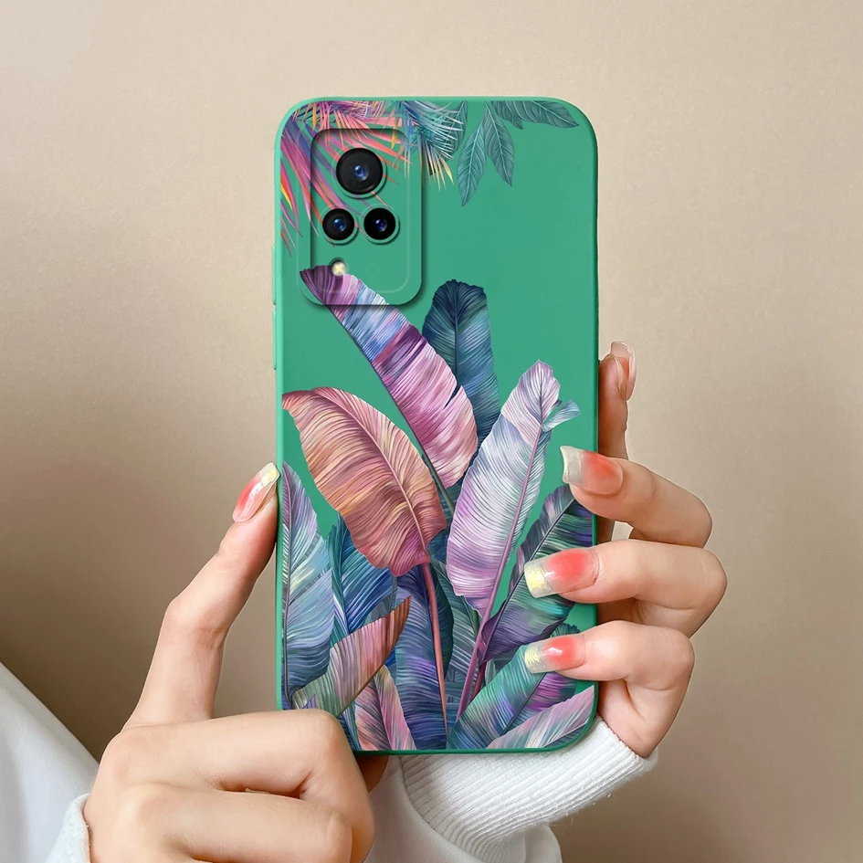 Beautiful Color Floral Pattern Liquid Silicone Phone Case with Lens Protection
