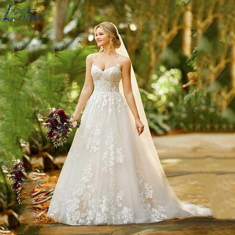 

LAYOUT NICEB Wedding Dresses For Bride Sleeveless Vestidos De Boda 2023 Elegant Lace V-Neck Open Back Bridal Gowns Appliques