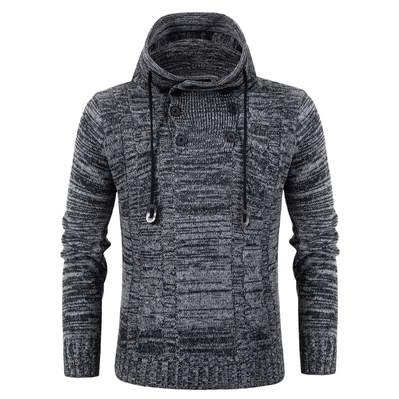 Men'S Sweater Shawl Collar Fit Button Pullover Knitted Hooded Sweatshirts Male Gym Finness Sportwear Overszie Knitted Knitwear