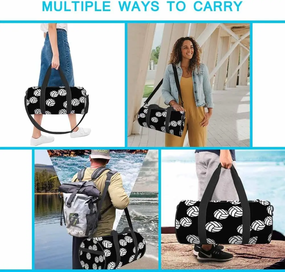 Volleyball Black Travel Duffel Bag Sport Symbol Lightweight Sports Tote Gym Bag Shoulder Weekender Overnight for Men Women