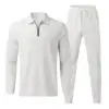 Spring Autumn men's casual lapel solid color two-piece fashion zipper Waffle fabric outdoor sports long sleeve + pants suit 6
