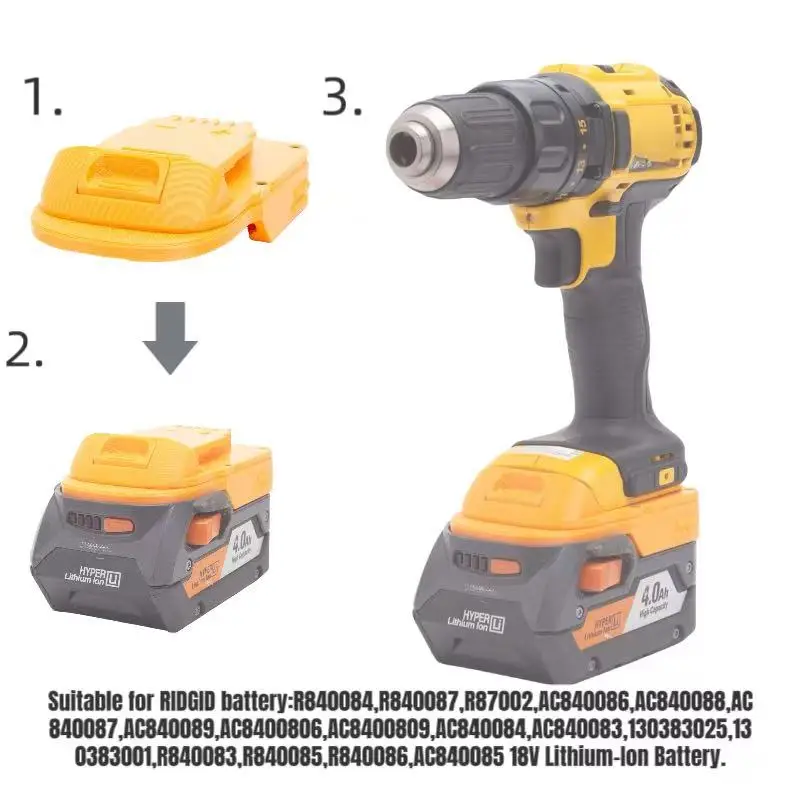 Battery Adapter Converter – Use 18V Ridgid / AEG Batteries In Dewalt 20V Max Tools – Demkmilri (Orange Or Black)