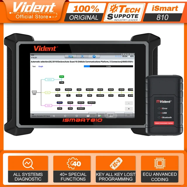 2025 VIDENT iSmart810 Car Diagnostic Tool Topology Map Scanner Bidirectional Scan Tool ECU Coding Key Programming 40 Resets 1
