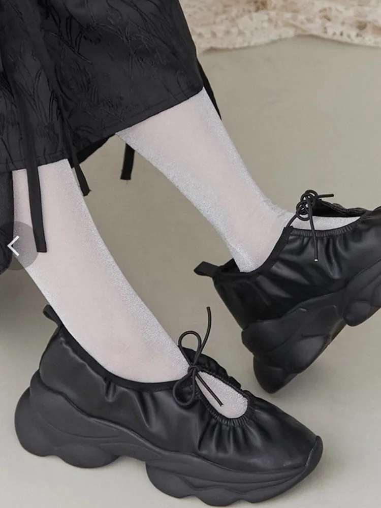 Women Casual Shoes Lace Up Spring Summer Japanese Style Lolita Solid Color Round Toe Thick Bottom Pumps Ladies Low Cut Shoes 2