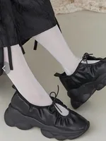 Women Casual Shoes Lace Up Spring Summer Japanese Style Lolita Solid Color Round Toe Thick Bottom Pumps Ladies Low Cut Shoes 2