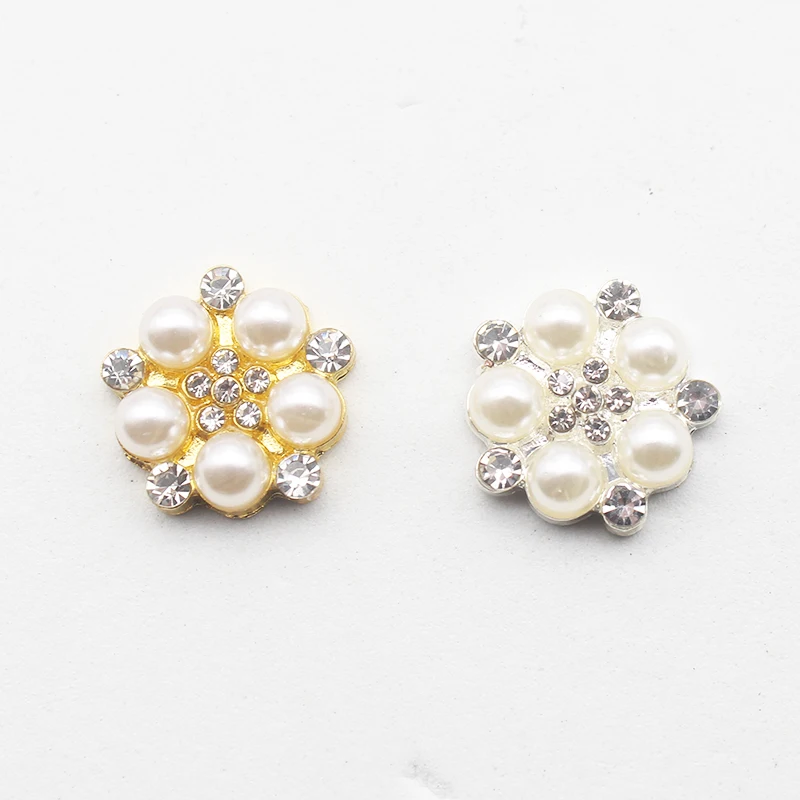 10pcs/Batch Alloy Pearl Flat Bottom Rhinestone Metal Flower Buckle Wedding Decoration DIY Alloy Diamond Crystal Bow Accessories