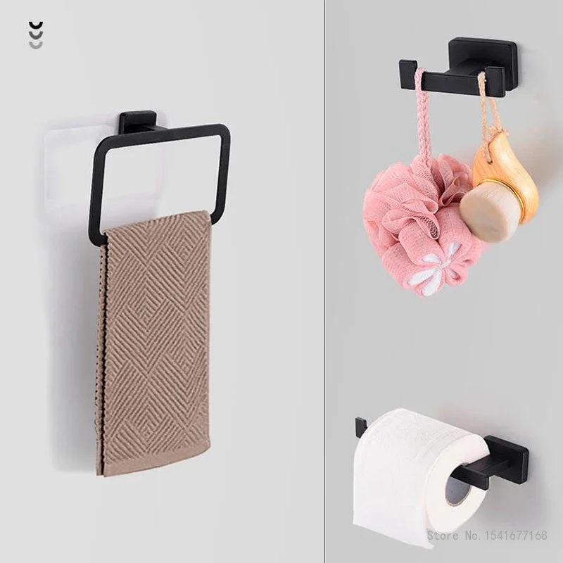 Creative Stainless Steel Towel Ring, Towel Holder Hook, Matte Black, Chrome, Silver, Titanium, Gold, Household Bathroom, 3Pc Set