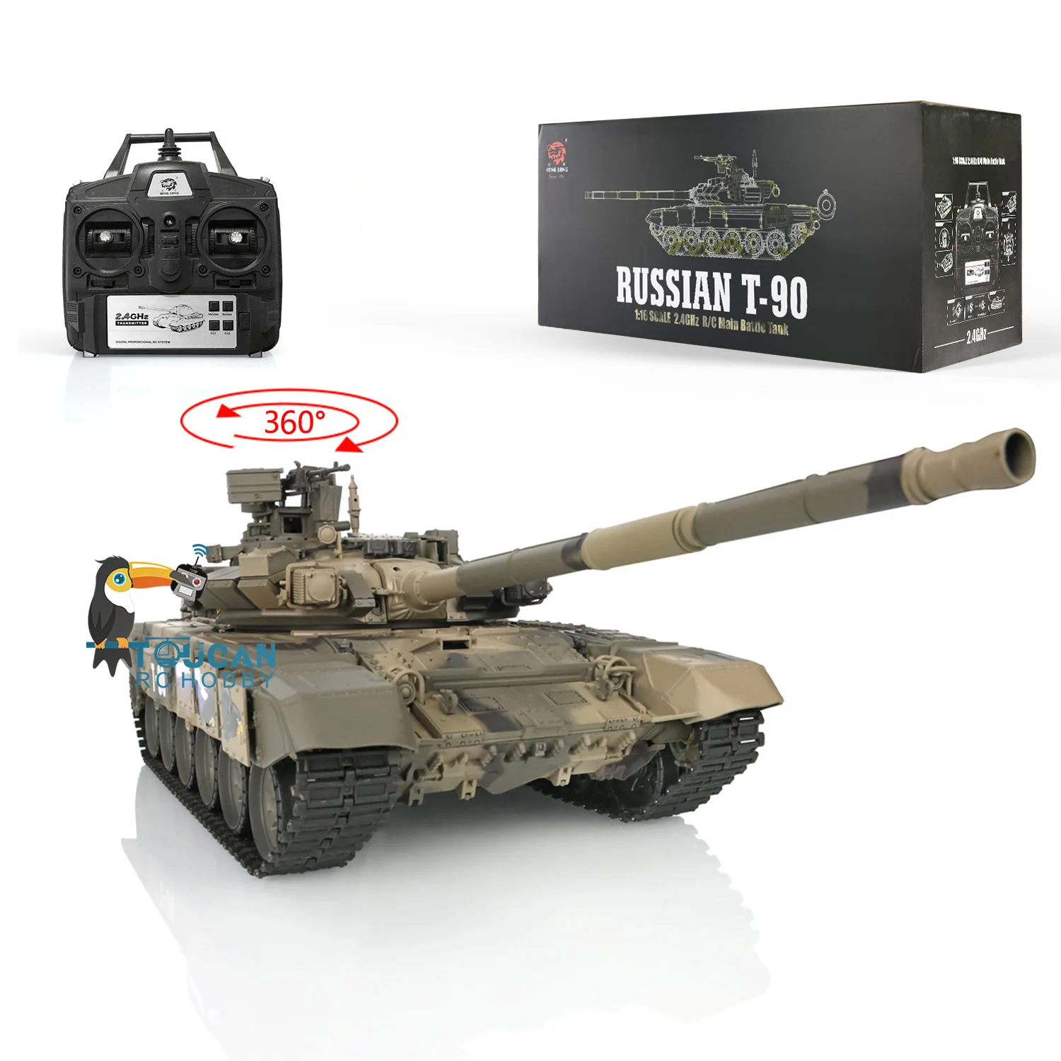 Heng Long 1/16 7.0 Plastic Russia T90 RTR RC Tank 3938 360° Turret Red ...