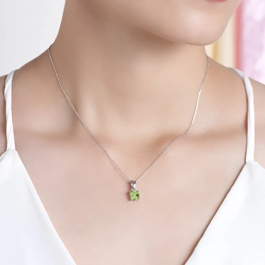 Pendant Necklace Silver Necklace Kuololit Diaspore Gemstone Pendant for Women Solid 925 Sterling Silver Cushion Emerald Gemstone Engagement Fine Jewelry No Chain