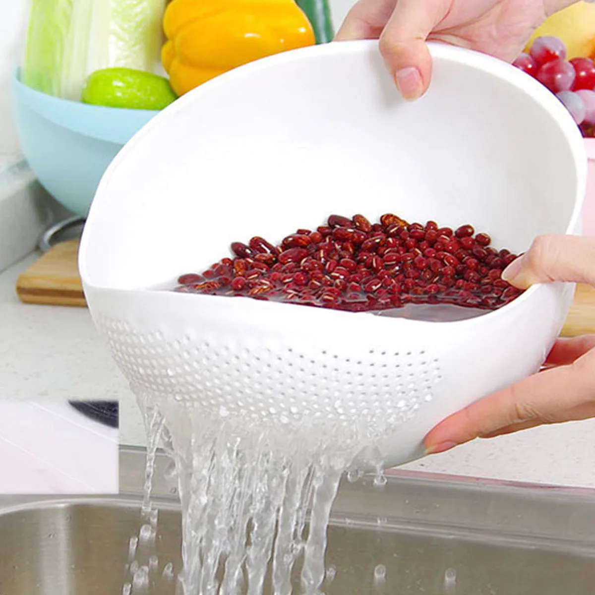 1pc-Rice Filter Vegetable and Fruit Cleaning Bowl - A Kitchen Water Filter Used for Cleaning and Draining Food