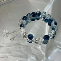 Bracelet à pampilles en chaîne étoile pour femmes, Design de Niche, perles de cristal bleu fantaisie, corde élastique, bijoux cadeaux pour meilleur ami 6