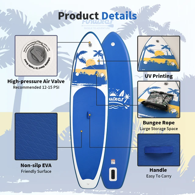 FUNWATER Inflatable Paddle Board Ultra-Light Stand-Up Paddle Board Surfboard for All Skill Levels With SUP Accessories 320-350cm