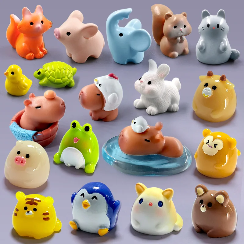 10Pc Capybara Fox Rabbit Sheep Duck Pig Cat Horse Frog Turtle Snake Koala Figurine Miniature Fairy Garden Decoration Accessories