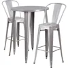 Commercial 30" Round Silver Metal Indoor-Outdoor Bar Table Set-2 Cafe Stools 2