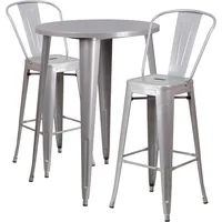 Commercial 30" Round Silver Metal Indoor-Outdoor Bar Table Set-2 Cafe Stools 2