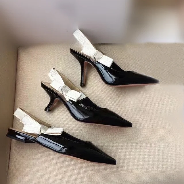 Summer Hot Sale Of The Season Women's Painted Leather Pointed Toe Thin Heel Hollow out Back Strap Sandals Versatile Sexy High... 2