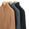 Men's Autumn and Winter Half High Neck Zipper Thick Solid Color Sweater Casual with Warm Knit Sweater Base Shirt 5