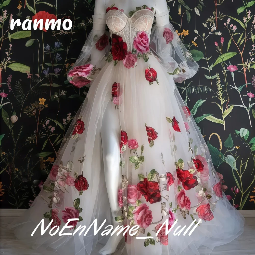 Ranmo Colorful Embroidered Wedding Dresses Bride Sweetheart Backless Pastoral Marriage Bridal Flower Dresses Customsied 2025