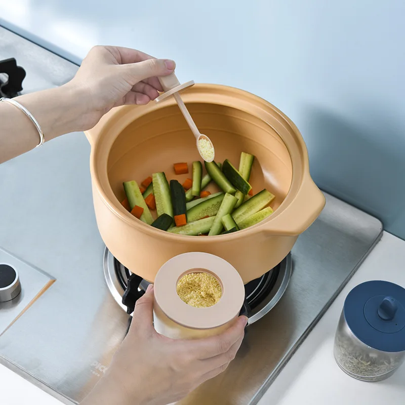 Plastic Seasoning Box Condiment Canister Kitchen Spice Rack Container with Lid Spoon Spice Sugar Bowl for Kitchen Storage Box