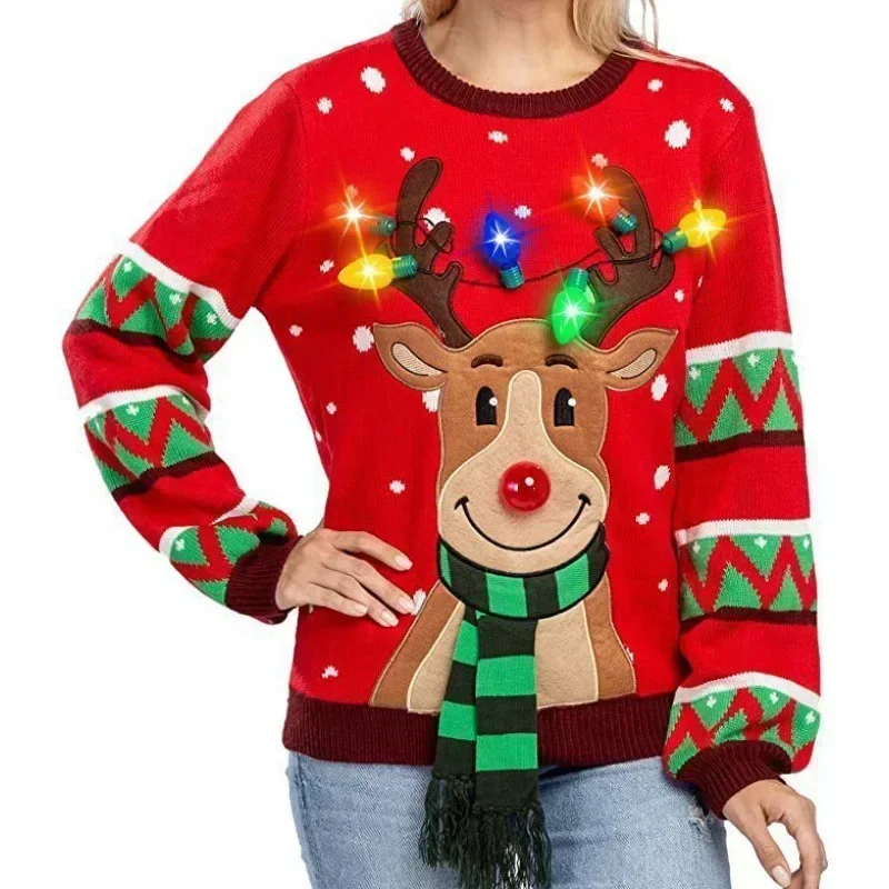 Christmas Elk Knitted Sweater Novel Christmas Atmosphere Sweater with LED Lights basic sweater,jacquard sweater