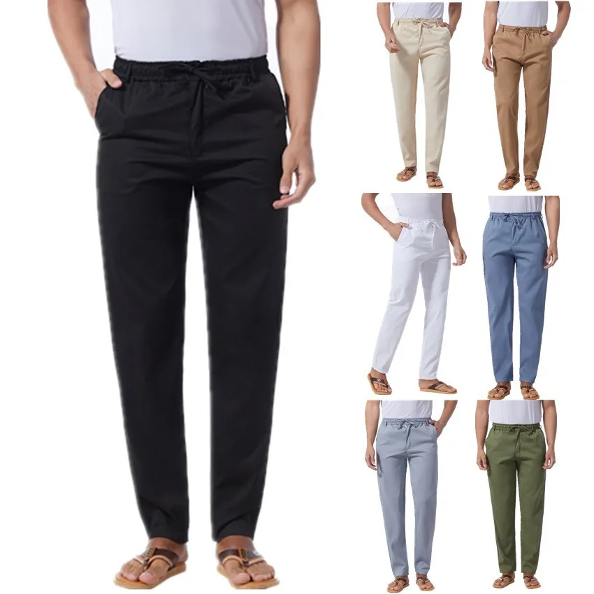 Mens Linen Straight Pants Autumn Spring Workwear