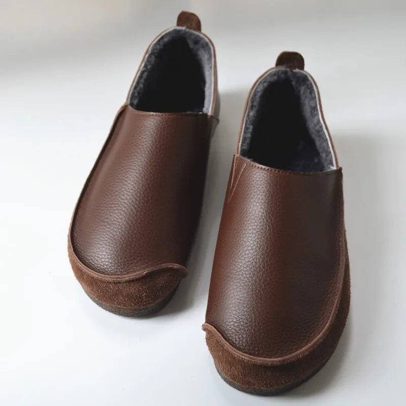 

Winter Cowhide Men's Shoes Interior Sheepskin Fleece Warm Ugg Boots Genuine Leather