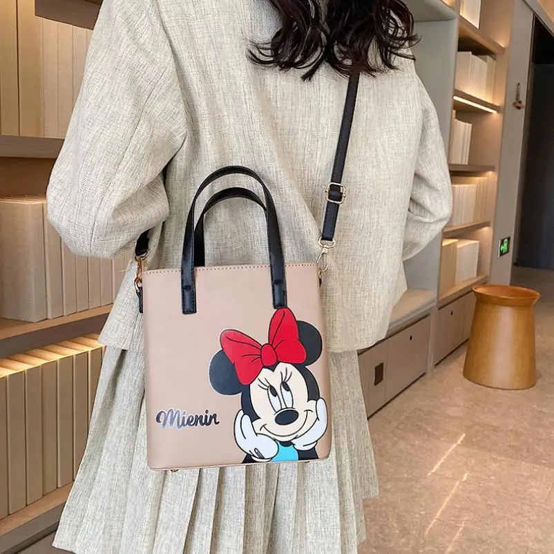 Mickey Mouse Disney Retro Fashion Handbag Women's Bag New Splicing Color  Collision Print Shoulder Cross-body Bucket Bags