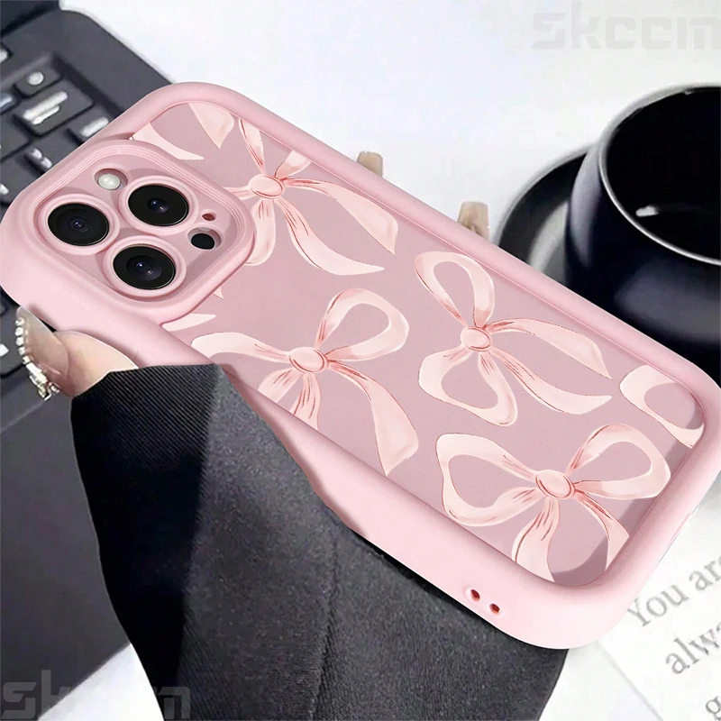 Chic Light Pink Bow Silicone Phone Case - Anti-Drop Soft Cover