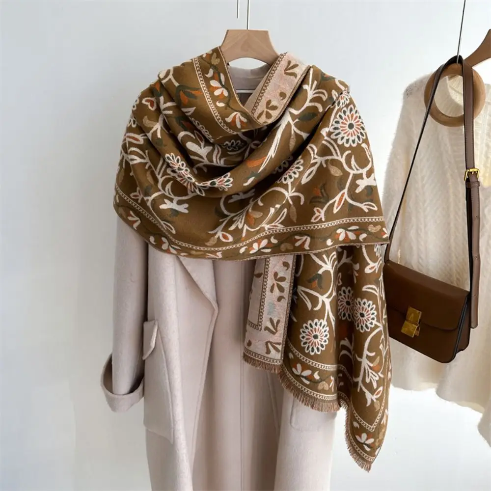 

Imitation Cashmere Flowers Scarf Fashion Comfortable Cloak Thick Blanket Winter Warm Scarves Women