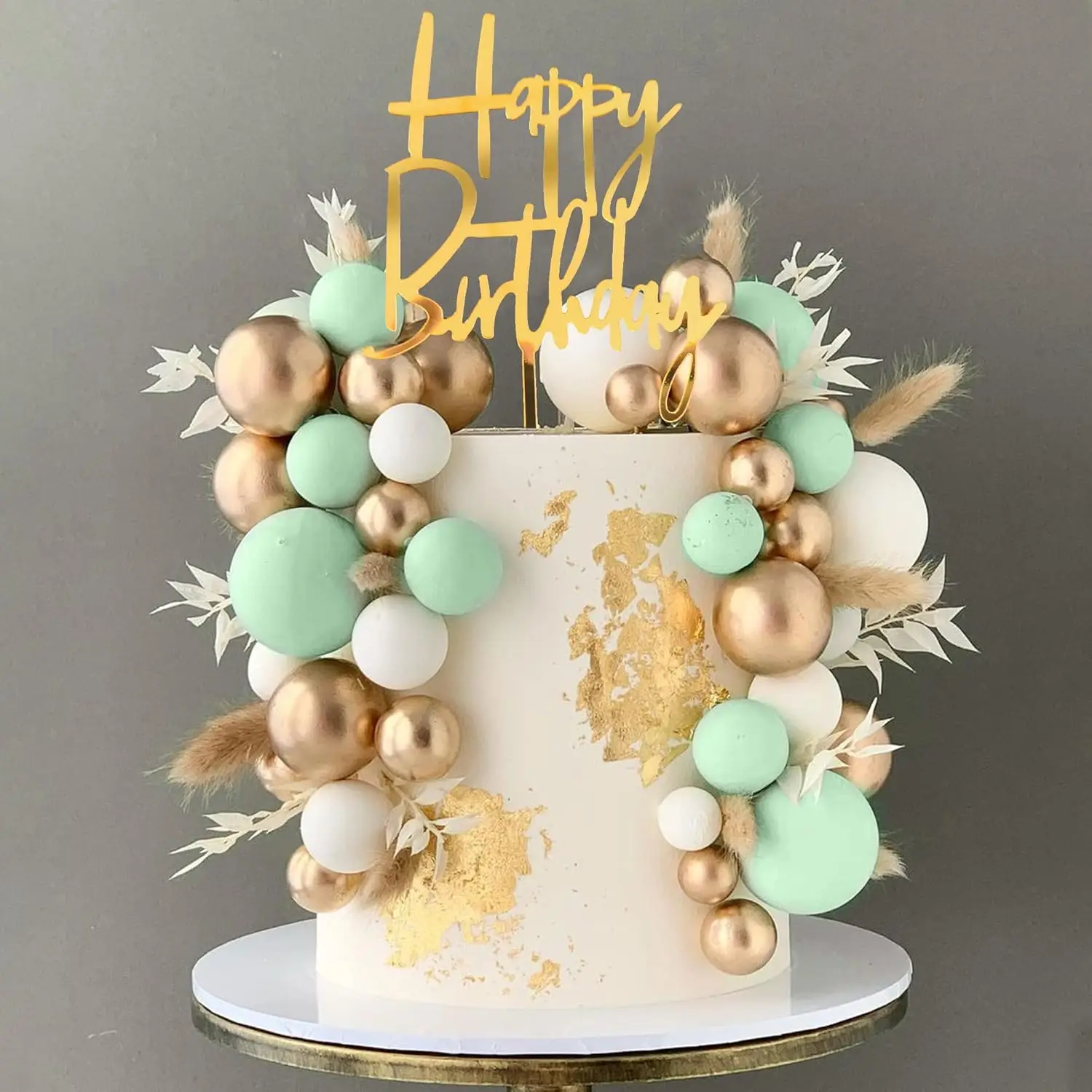 Khaki Ball Cake Topper Boho Gras Cake Topper Happy Birthday Kuchendekoration für Hochzeit Baby Shower Boho Themenparty Zubehör – Detail 18