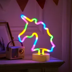 Vibrant LED Neon Night Light - Unicorn, Flamingo, Moon & Rainbow Decor for Kids' Rooms & Home Decor (Animal head colorful)