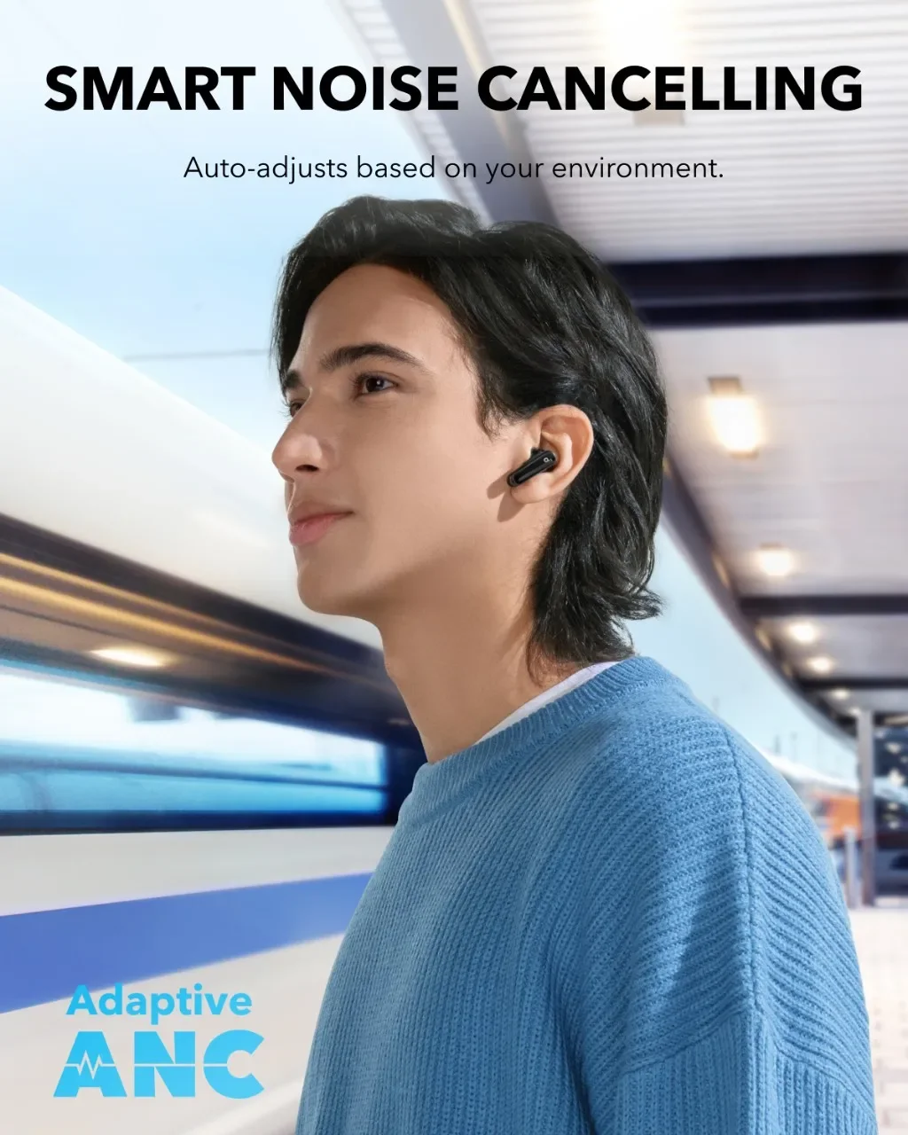 Soundcore P40i על ידי Anker, אוזניות אלחוטיות עם ביטול רעש, אוזניות אלחוטיות עם ביטול רעש לסביבה, בס כבד, זמן השמעה של 60 שעות