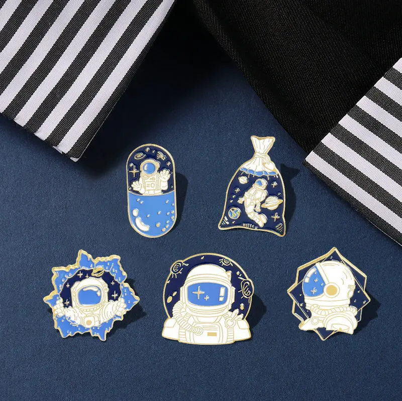 

Astronaut Enamel Pins Custom Space Universe Explore Planet Stars Brooches Shirt Lapel Badge Bag Jewelry Gift for Kids