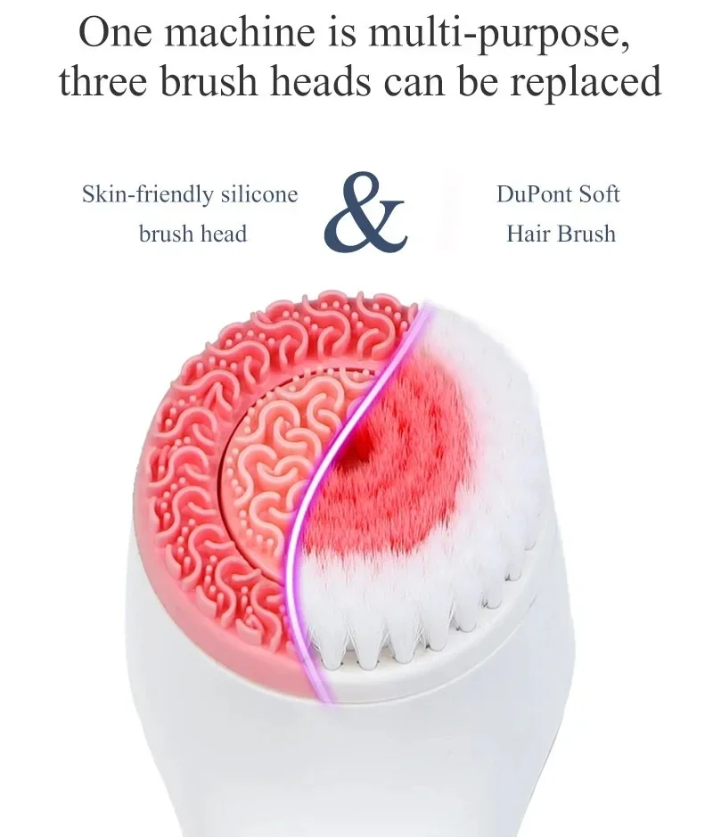 Electric Cleansing Brush 3 In 1 Sonic Rotating Cleansing Brush Galvanic Facial Spa System Deeply Clean Remove Blackheads Tool