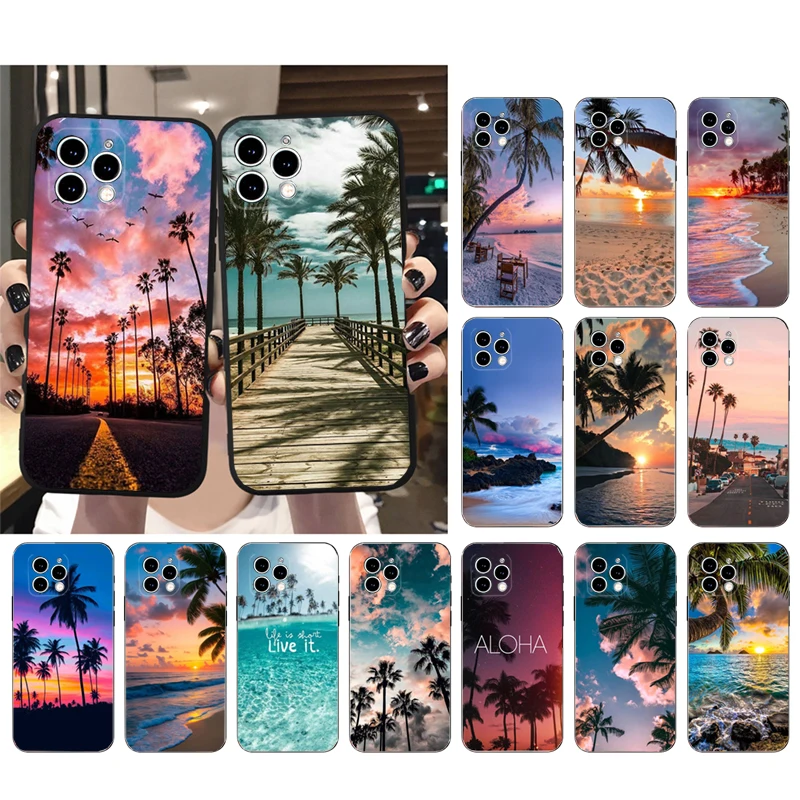 

Palm Tree Beach Sea Sunset Phone Case For iphone 15 14 Pro Max 13 12 11 Pro Max XSMax XR 12 13 mini 14 Plus Shell