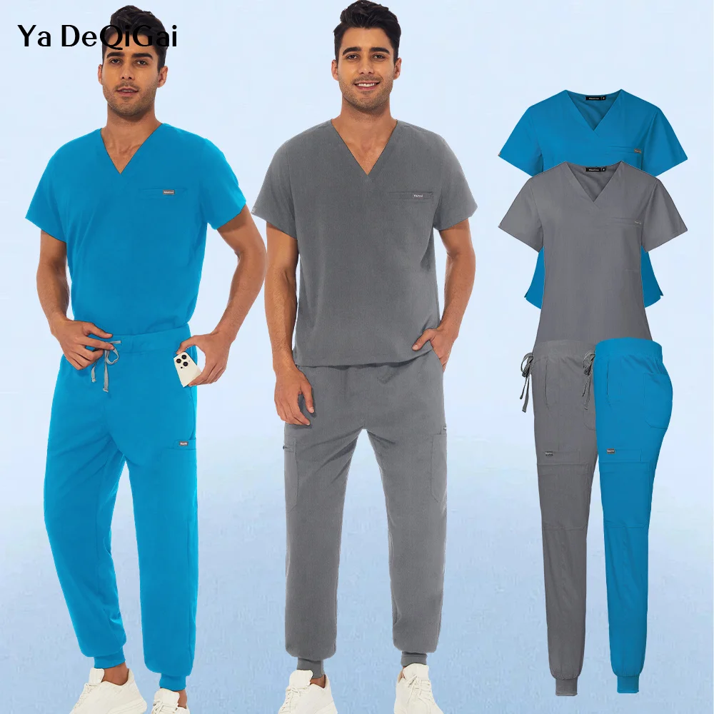 

Nurse Uniform Scrubs Blouse Trousers Fashion Mens Scrub Suits Short Sleeve T-shirt Jogger Pants Doctor Dentist Overalls Medical