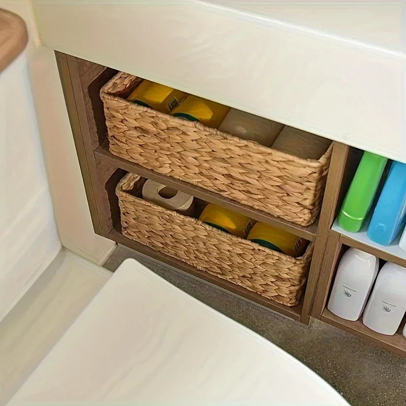 Large Storage Rattan Kitchen Fruit Bowls Mushroom Rattan Laundry Plant Wicker Baskets Flower Bin Desk Rectangle Travel 15in 4