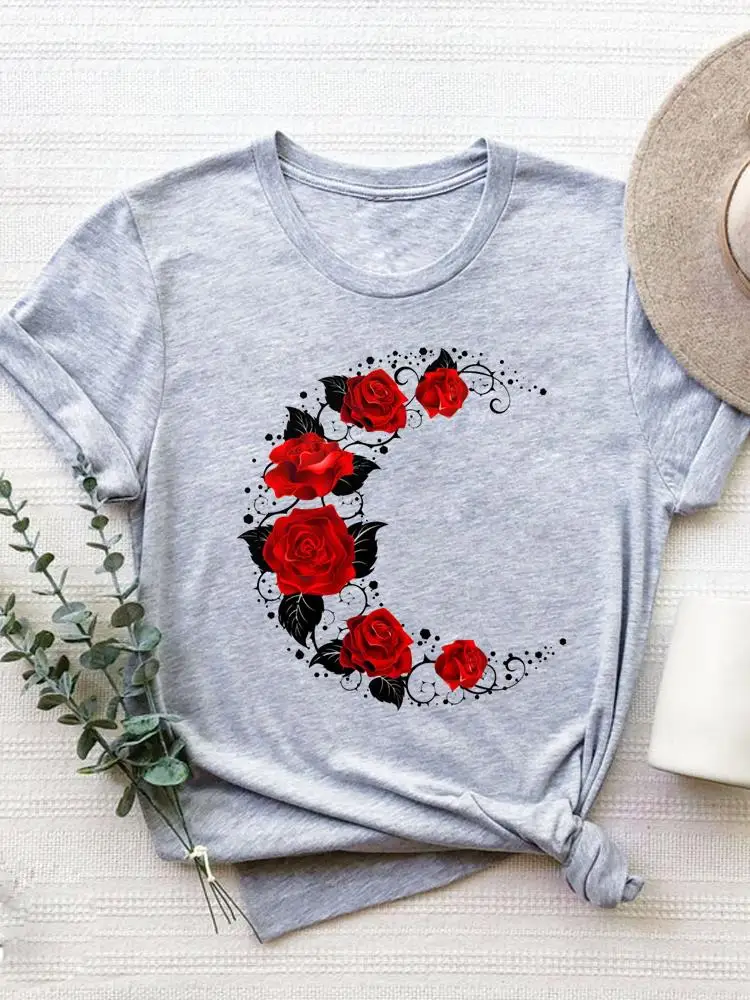 Short Sleeve Graphic T-shirt Women Summer Clothes Clothing Flower Sweet 90s Style Print T Shirt Fashion O-neck Tee Top