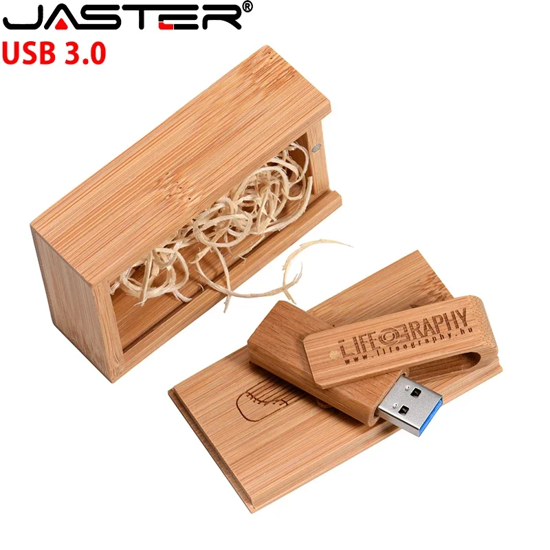 JASTER 무료 맞춤형 로고 나무 플래시 드라이브, 3.0 박스, USB 펜 드라이브, 결혼 선물 메모리 스틱, 128GB, 64GB, 32GB, 16GB, U 디스크, 8GB