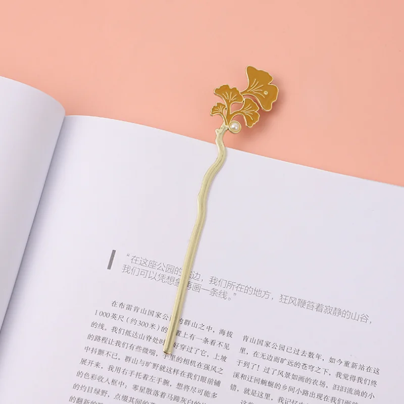 Kawaii Long Metal Ginkgo Biloba Leaves Bookmark Cute Coloring Embossing Book Mark Page Folder Office School Supplies Stationery