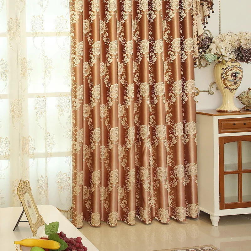 europeu de luxo blackout floral ouro janelas tratamento cortinas para sala estar quarto com tule valance