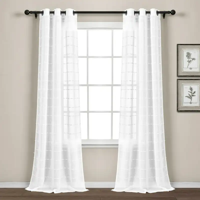 

Textured Grommet Sheer Window Curtain Panel - Pair, Set of 2 - 84 inch L x 38 inch W, Bleach White Color Luxury curtains for li
