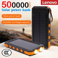 Batterie externe solaire Lenovo 500000mAh, étanche, double ports USB, chargeur de téléphone solaire portable, powerbank pour le camping et les voyages 1