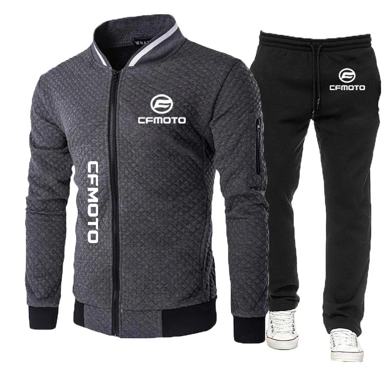 Cfmoto 2023 Casual Sportswear Self-cultivation Suit Mens Hoodie and Trousers Two-piece Zipper Sweatshirt Sweatpants Suit
