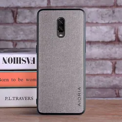Luxury Textile Leather Skin Phone Case - Soft TPU and Hard PC Cover for OnePlus 6T (Light Gray)