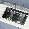 Whale and Rainfall Faucet Sink Nano 304 Stainless Steel Kitchen Basin Single Bowl with Honeycomb Display 1